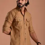 Urban Camel Brown Hunting Style Shirt | Premium Men's Sportswear | Classic Outdoor Design | Comfortable Cotton Fabric | Size 36-44